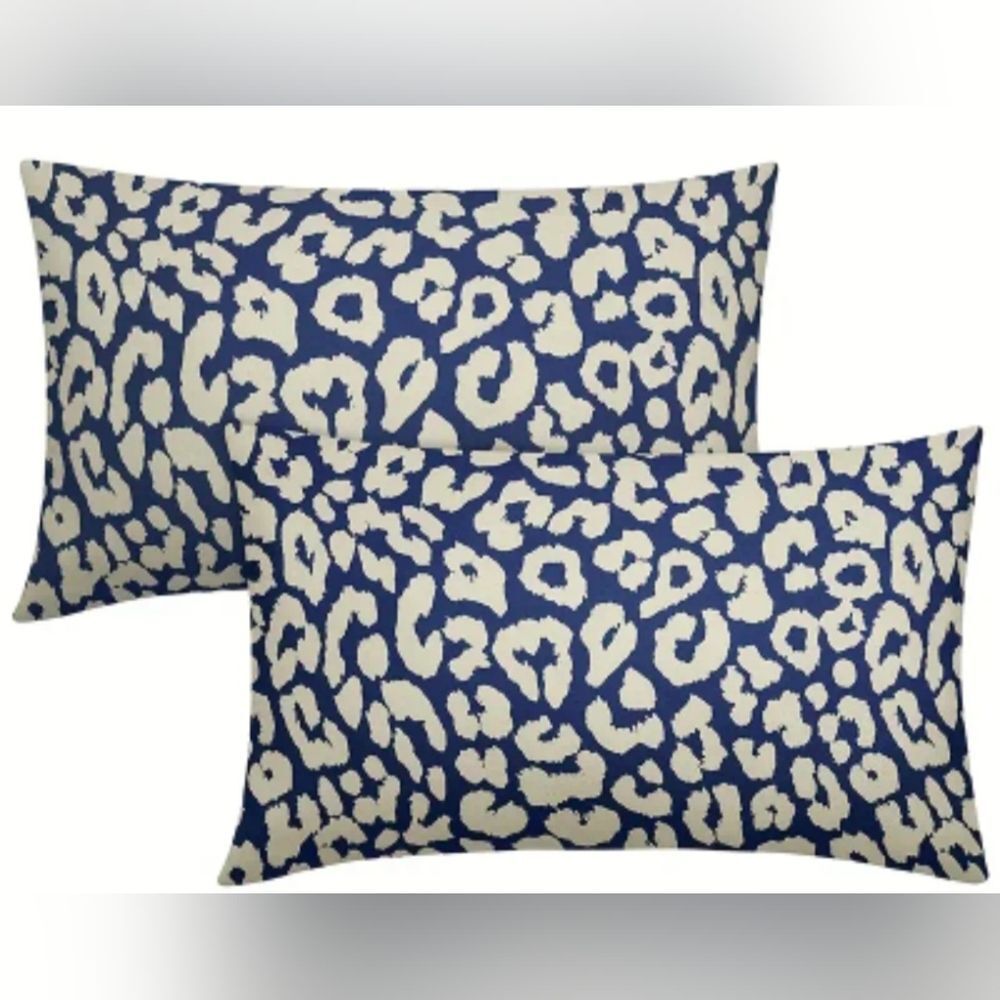 Blue Leopard Print Decorative Pillow Cover Set Of 2. 12"x20"